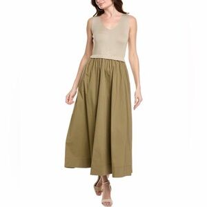 Casual Elegant TAYLOR Sleeveless Green Midi Dress Ribbed Bodice Size S